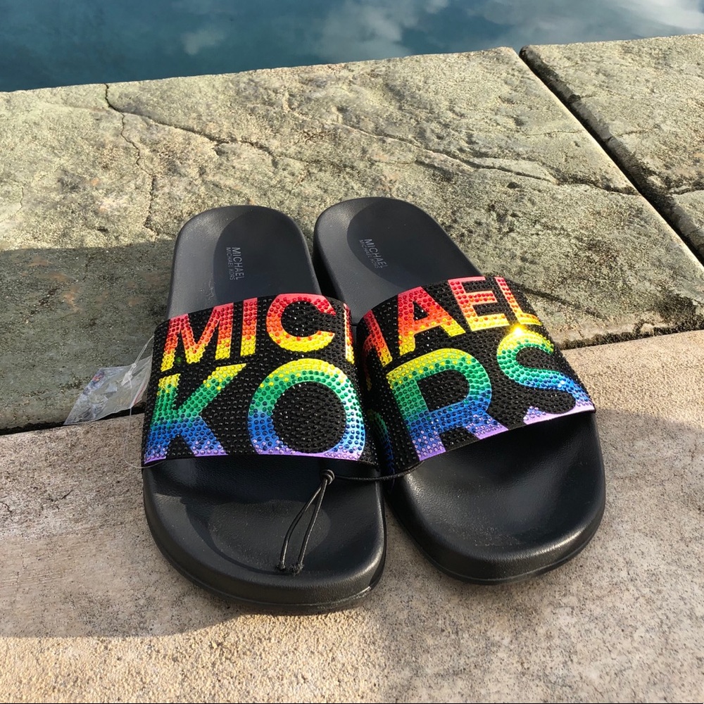 MICHAEL KORS GILMORE RAINBOW RHINESTONE SANDALS